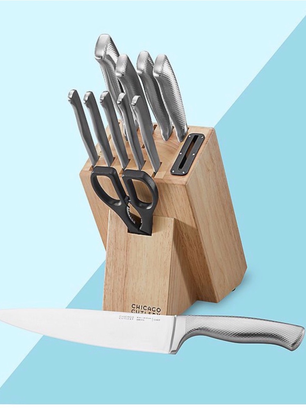 Chicago Cutlery 12-Piece Stainless Steel Knife Block Set - Silver & Natural Wood
